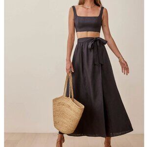 Reformation Black Linen Skirt Set XS
